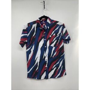 Warrior Camos Red Coat Killa Shirt Mens XS Multi Abstract Stripe Button Up NWOT